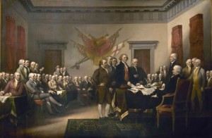 Obraz pędzla Johna Trumbulla, który wielu odczytuje jako podpisanie Deklaracji Niepodległości, w rzeczywistości przedstawia debatę nad jej ostateczną wersją