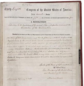 fot. National Archives of the Unites States/ Dokument stwierdzający zniesienie niewolnictwa w USA podpisany przez Abrahama Lincolna