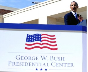 Prezydent Obama podczas otwarcia biblioteki George'a W. Busha fot.: Larry W. Smith/PAP/EPA