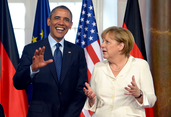 Prezydent USA Barack Obama i kanclerz Niemiec Angela Merkel fot. Rainer Jensen/PAP/EPA