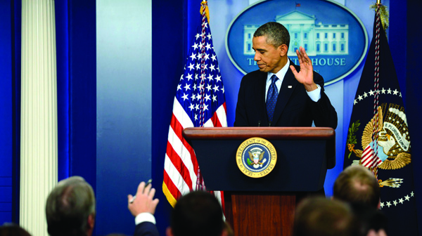 Prezydent USA Barack Obama w czasie briefingu w Białym Domu fot. Shawn Thew/PAP/EPA
