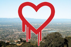 Widok na "Dolinę Krzemową" w Kaliforni i logo wirusa Heartbleed fot.Michael/Wikipedia