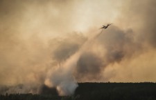Forest fire in the Chernobyl Exclusion Zone in Ukraine