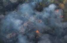Forest fire in the Chernobyl Exclusion Zone in Ukraine