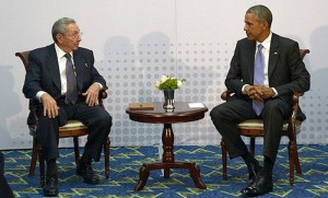 Spotkanie prezydentów USA i Kuby w kwietniu 2015 fot. Estudios Revolucion/EPA