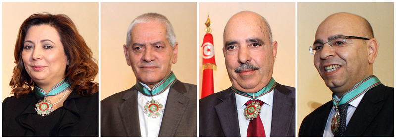 Tunezyjski kwartet. Od lewej: Wided Bouchamaoui, prezydent Tunezyjskiej Konfederacji Przemysłu, Handlu i Rzemiosła (UTICA) , Houcine Abbassi, sekretarz generalny Powszechnej Tunezyjskiej Unii Pracy (UGTT), Abdessattar Ben Moussa, prezydent Tunezyjskiej Ligi Praw Człowieka oraz Mohamed Fadhel Mahmoud, prezydent Tunezyjskiej Rady Adwokackiej fot.EPA