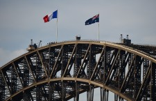 The national flag of France is flown atop Sydney Harbor Bride as a show of solidarity