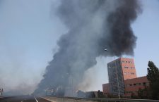 Fire caused by an accident between cars in Borgo Panigale near Bologna, Italy - 06 Aug 2018