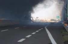 Fire caused by an accident between cars in Borgo Panigale near Bologna, Italy - 06 Aug 2018