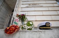 Memorial outside Russell Senate building for Senator McCain, Washington, USA - 27 Aug 2018
